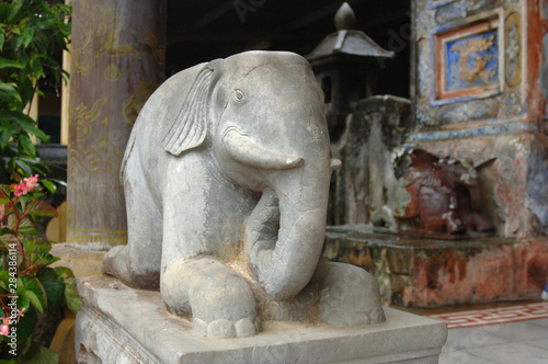 Asia, Vietnam. Carved stone elephant at the Hon Chen Temple, Hue, Thua Thien–Hue