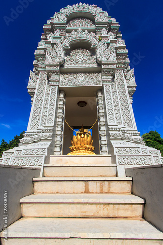 Phnom Penh, Cambodia. Stupa at Silver Pagoda, housing ashes of King Sihanouk, who died in 2012 and his favorite daughter, Kantha Bopha. photo