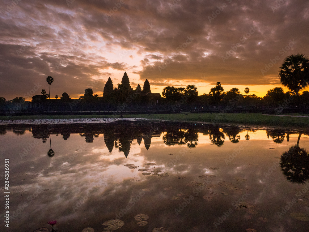 Asia, Cambodia, Angkor Watt, Siem Reap, Sunrise reflections at Angkor Wat