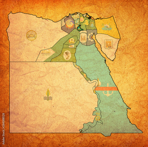 flag of Qalyubia on map of Egypt Governorates photo