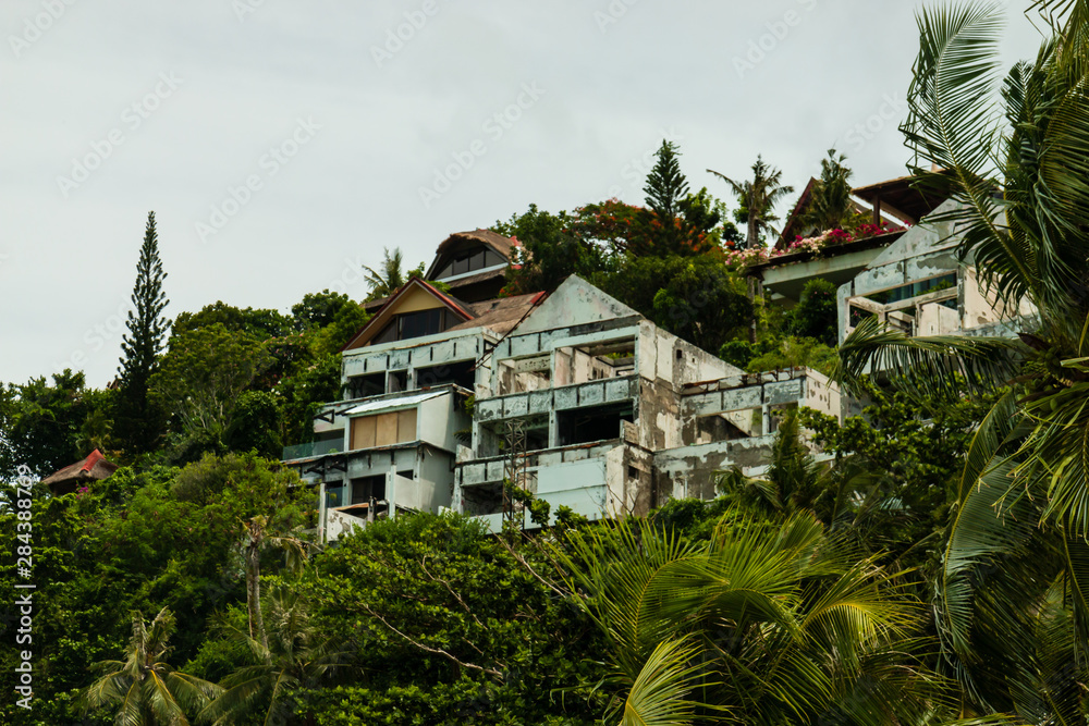 BORACAY, PHILIPPINES - 16 JUNE 2019: Semi demolished and broken buildings left in-situ on the Philippines Boracay Island.  Boracay was closed for demolition work in 2018.