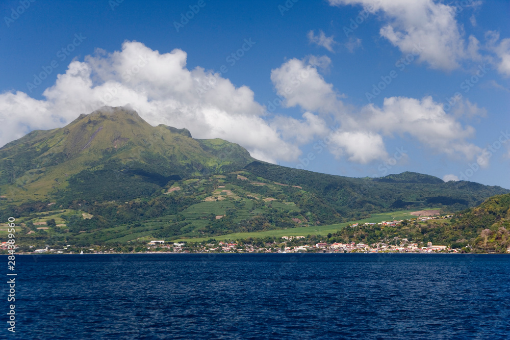 MARTINIQUE. French Antilles. West Indies. Pitons du Carbet rise above town of Le Carbet.