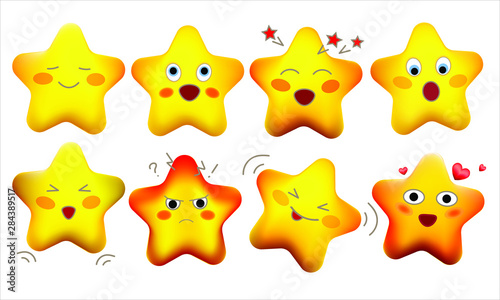 Set of funny cartoon star characters, vector icons, isolated on white