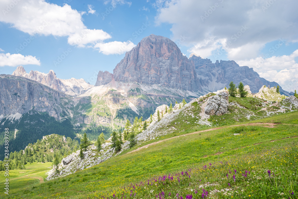 Majestic view of typical rock formations in the Dolomites, Italy