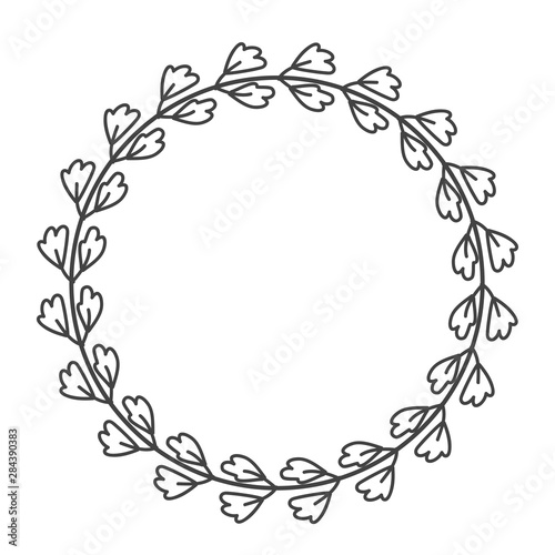 Circle leaf frames. Floral leaves round frame, flower ornament circles and flowers circled border. Laurel leaf wreath icons for wedding invitation card. Decoration isolated vector symbols set