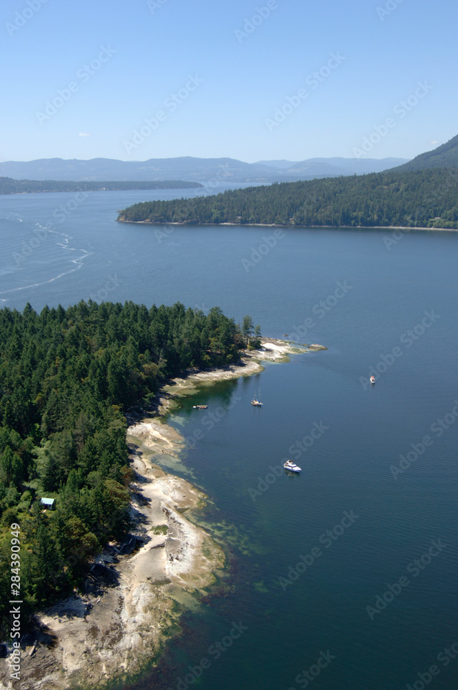 Canada, British Columbia, Aerial photograph of the anchorage at Russell Island, Gulf Islands National Park Reserve of Canada