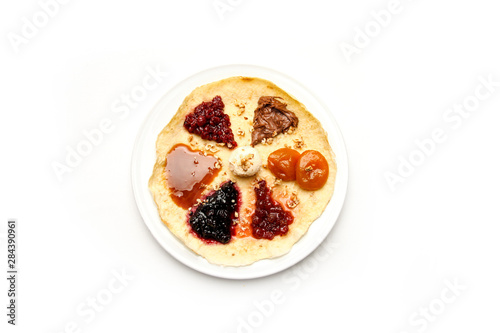 pancakes with 6 different  jams