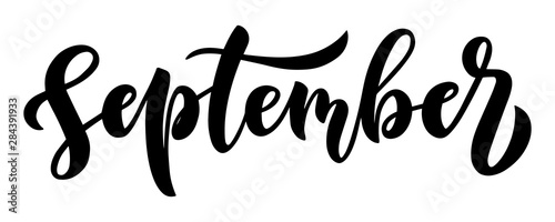 Simple black and white brush handlettering script September for posters, calendars and other