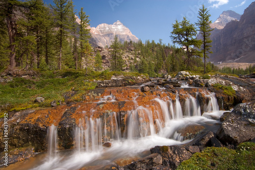 Canada, British Columbia, Yoho National Park. View of waterfall on Opabin Terrace. 