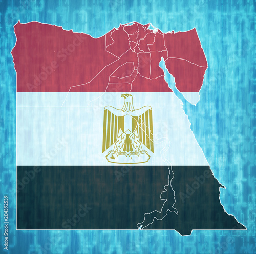 flag of egypt on admistration map photo