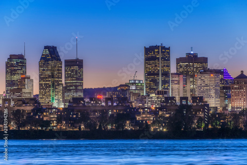 Canada, Quebec, Montreal, Skyline and St. Lawrence River.