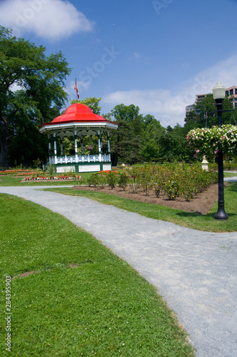 Canada, Nova Scotia, Halifax, Public Gardens. Historic Victorian city garden created in 1836, traditional gazebo. © Cindy Miller Hopkins/Danita Delimont