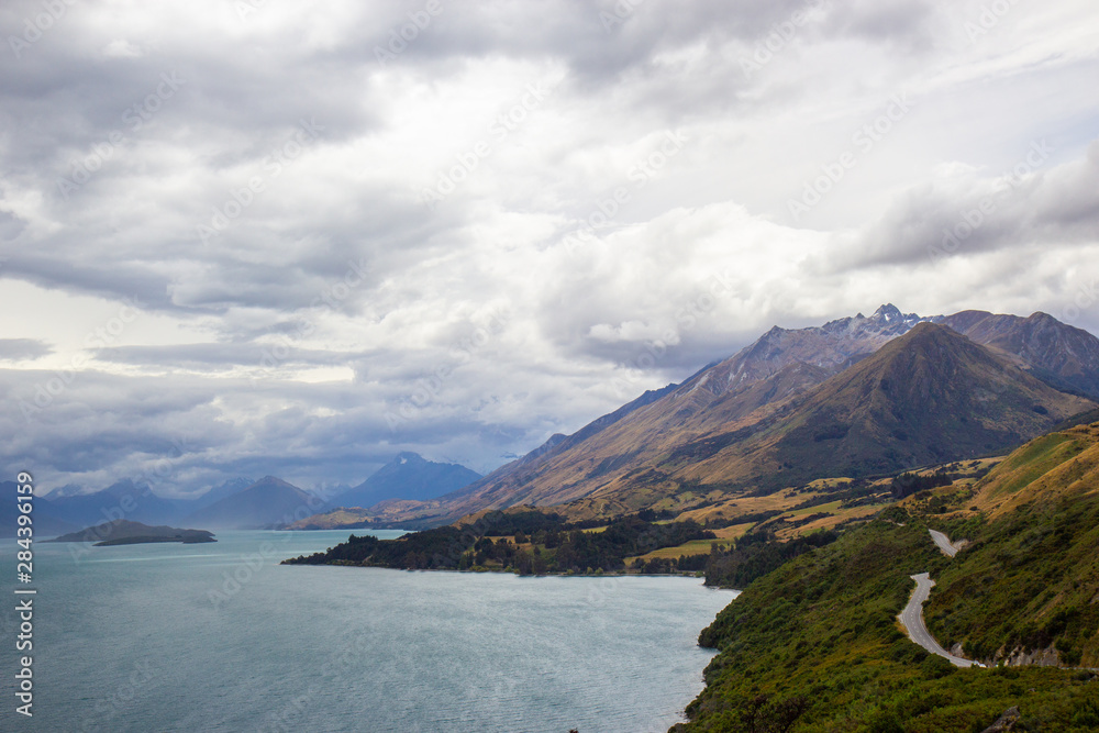 view of northern end of Lake Wakatipu in the South Island , New Zealand