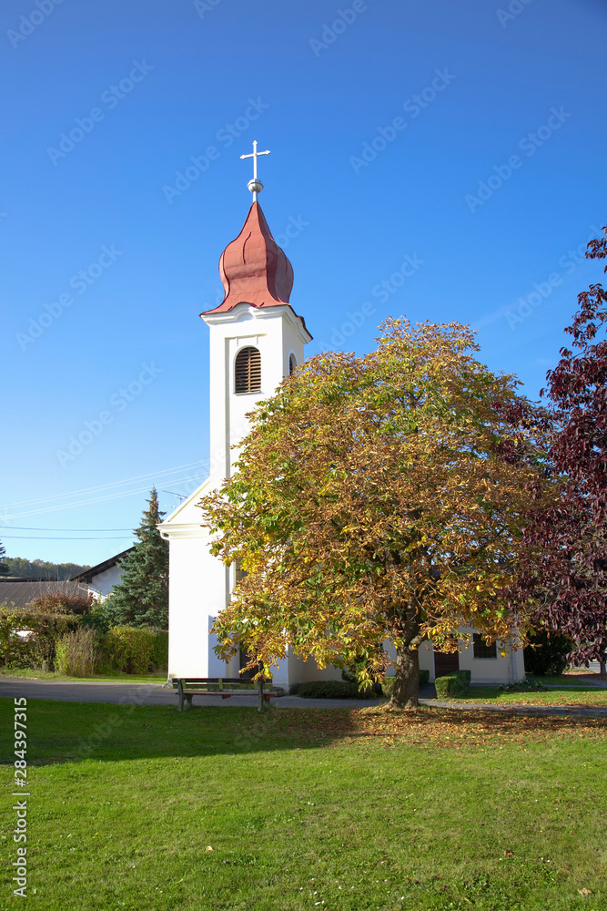 Naklejka premium Lower Austria, Austria - Low angle view of a church in a rural area.
