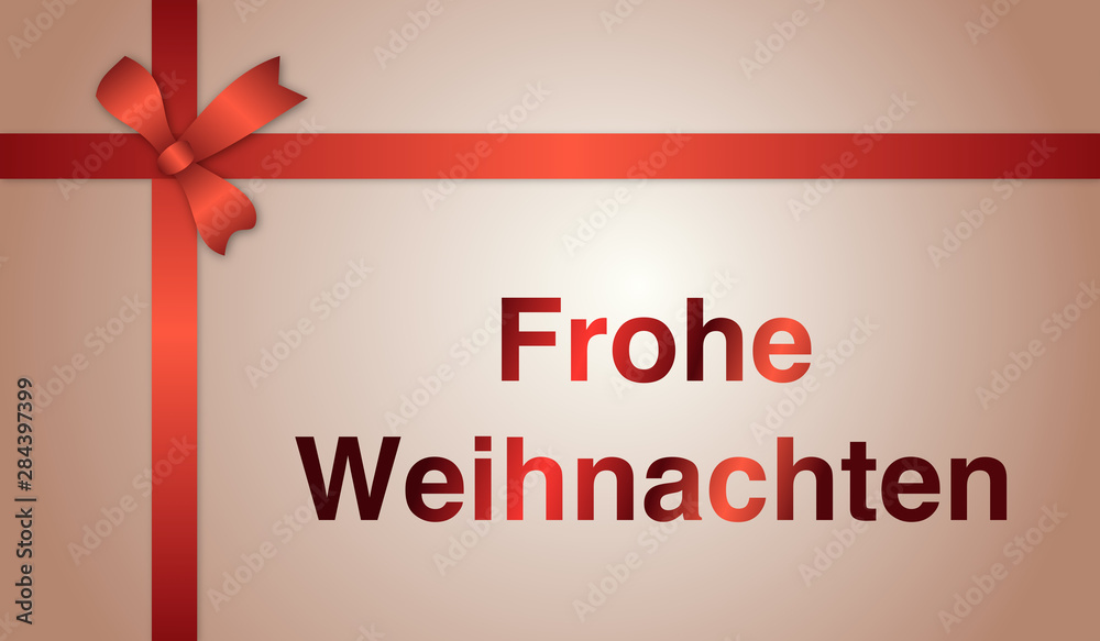 Frohe Weihnachten - Karte mit rotem Band und Text Frohe Weihnachten - Karte mit rotem Band und Text