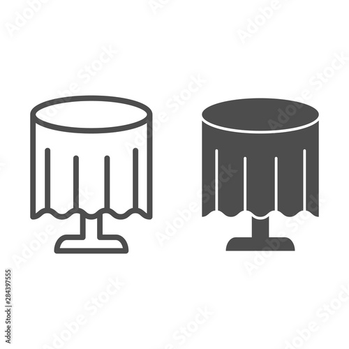 Tablecloth on table line and glyph icon. Restaurant table vector illustration isolated on white. Round table outline style design, designed for web and app. Eps 10.