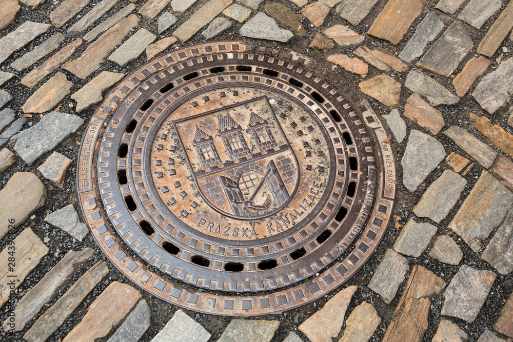 Czech Republic, Prague. Manhole cover in Golden Lane at Prague Castle.