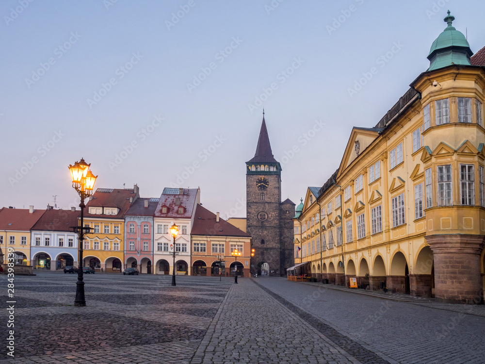 Czech Republic, Jicin. The main square surrounded with recently restored historical buildings.