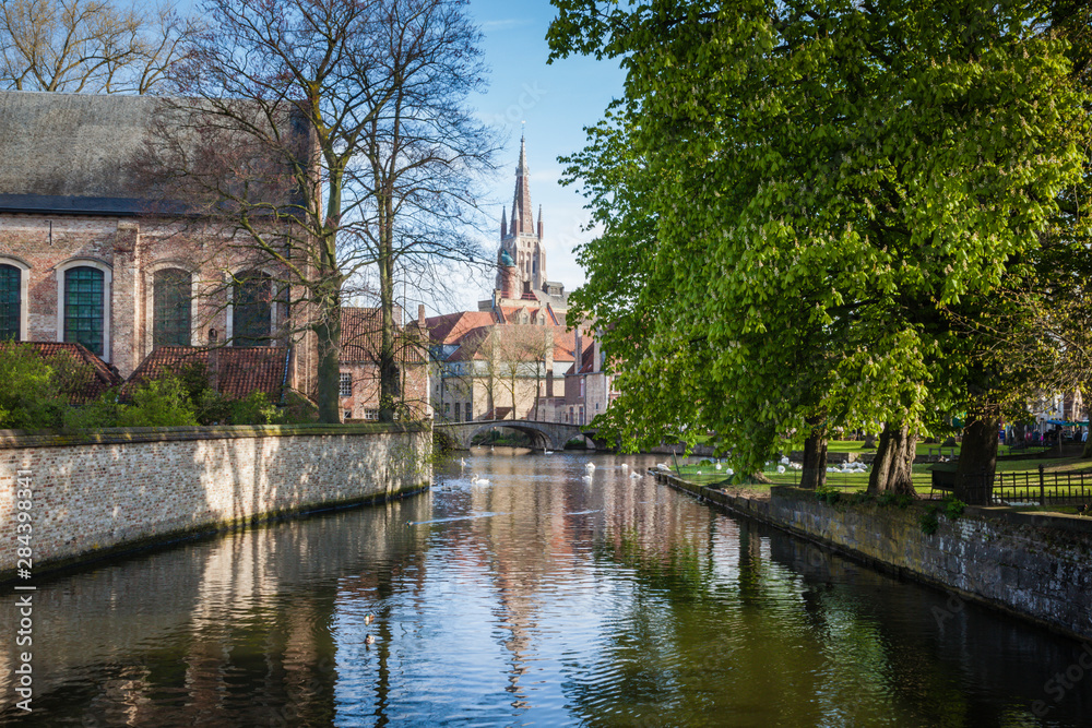 Belgium, Brugge, Canal Leading to the Church