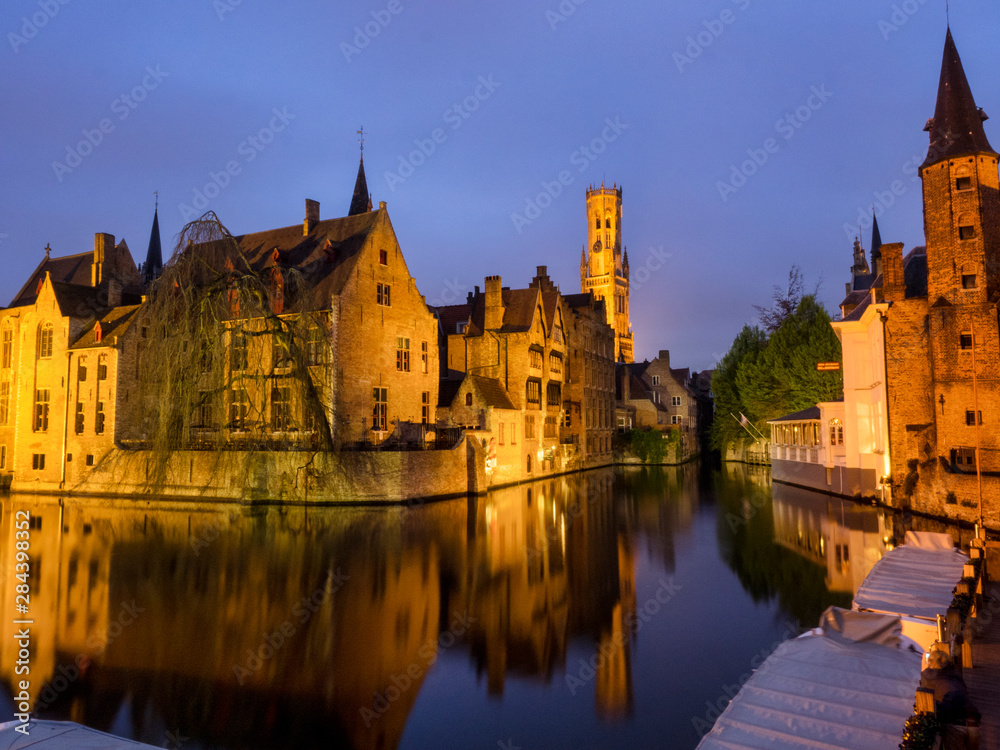 Rozenhoedkaai In Bruges at night