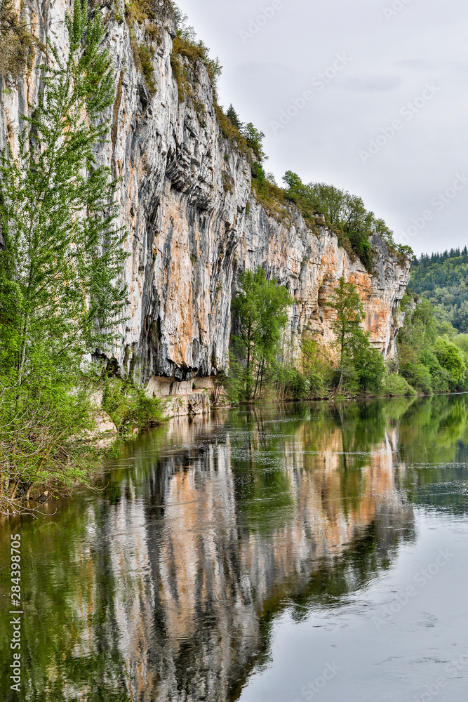 France, Ganil. Steep rocks bordering the Lot river