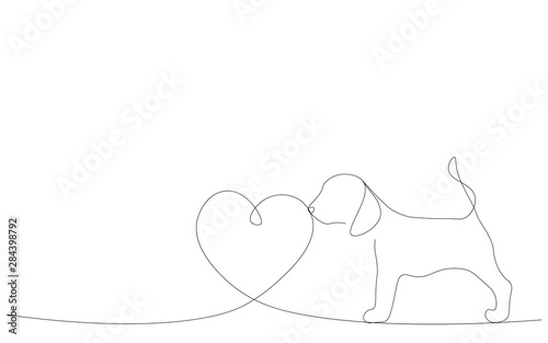 Beagle puppy line draw, vector illustration