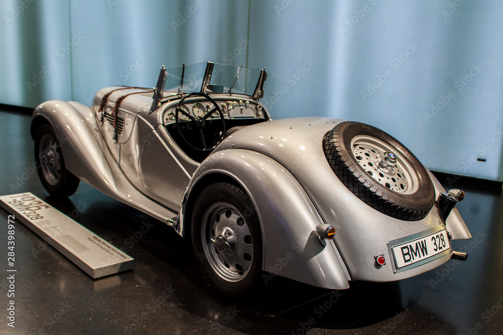 Classic 1936 BMW 328 in the BMW museum in Munich. This model is a ...