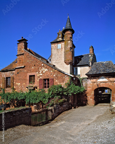 France, Collonges-la-Rouge. Red sandstone buildings and turrets abound in Collonges-la-Rouge in the Dordogne region of France.