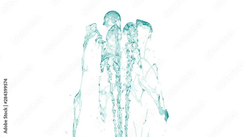 4K slow motion blue water fountain isolated on a white background with alpha matte 4K slow motion blue water fountain isolated on a white background with alpha matte