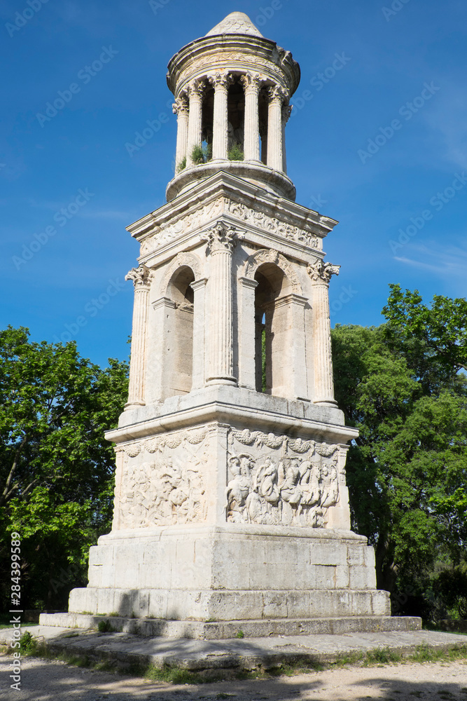 France, Saint Remy de Provence in Southern France, Glanum, a ruined Greco-Roman city that lay buried in the earth for 17 centuries and was excavated in 1921. Tomb of the Julii (about 40 BCE) .