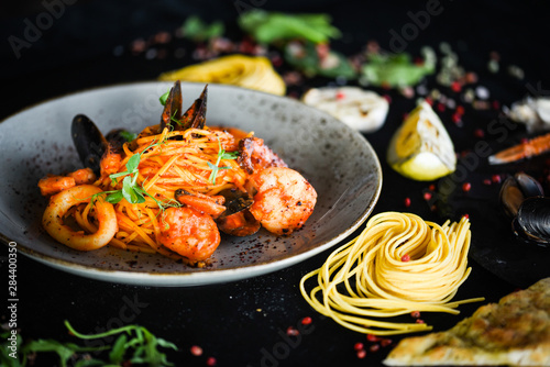italian home made pasta with fresh seafood