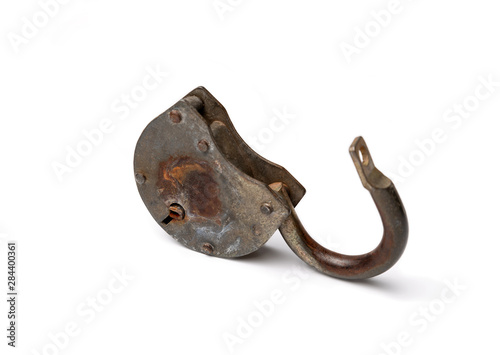 Old padlock on a white background