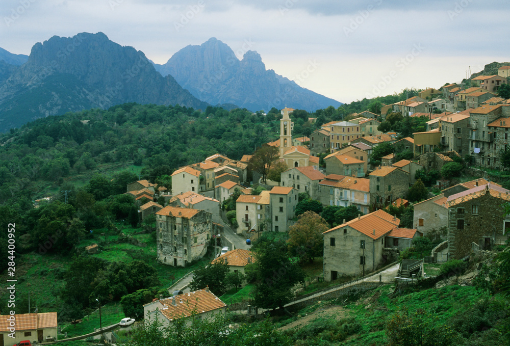 France, Corsica, Evisa Mountain village, west coast.