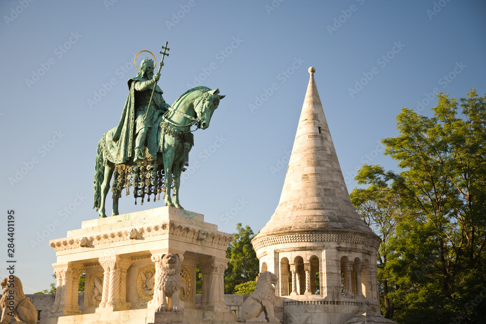 View from Fishermens Bastion next to Matyas Church, Castle Hill, Bude side of Central Budapest, Capital of Hungary, Europe