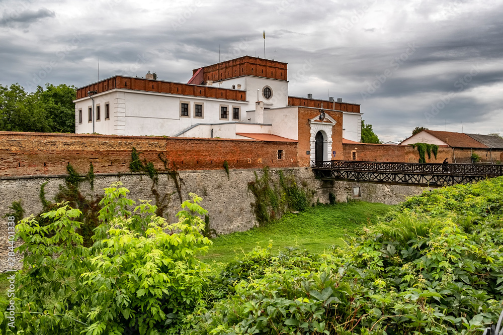 View to the historic castle of Prince Konstantin Ostrogski in Dubno, Rivne region, Ukraine. August 2019