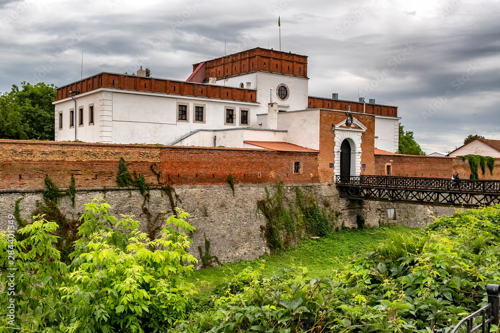 View to the historic castle of Prince Konstantin Ostrogski in Dubno, Rivne region, Ukraine. August 2019