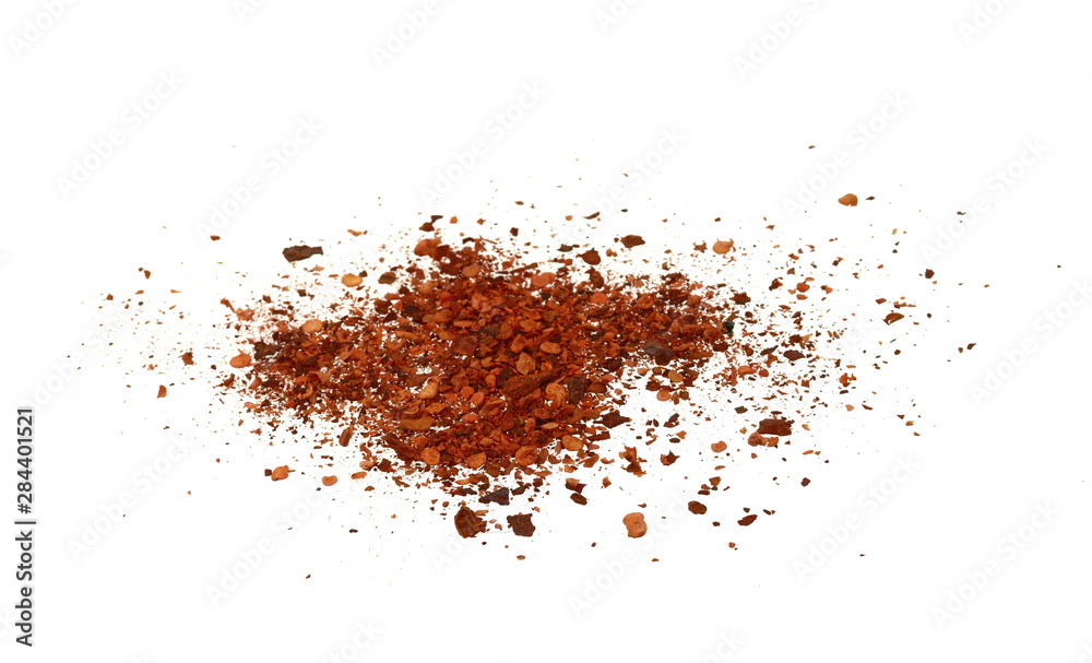 Cayenne pepper. Pile crushed red cayenne pepper, dried chili flakes and seeds isolated on white background Cayenne pepper. Pile crushed red cayenne pepper, dried chili flakes and seeds isolated on white background