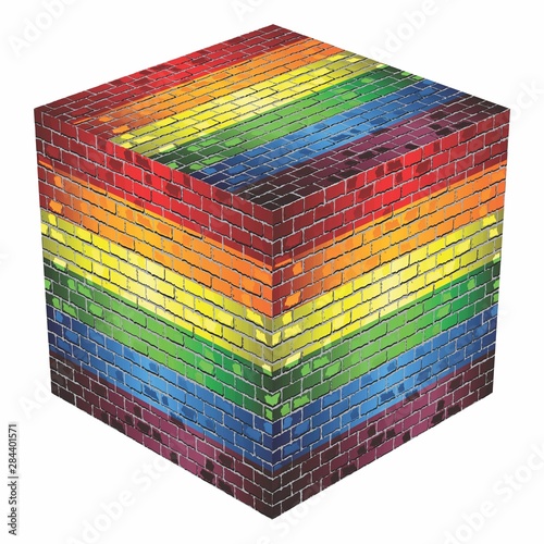 Gay pride Cube in made of bricks - Illustration