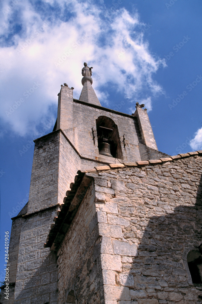 France, Bonnieux. This 12th century church spire reaches for the sky in Bonnieux, Provence, France.