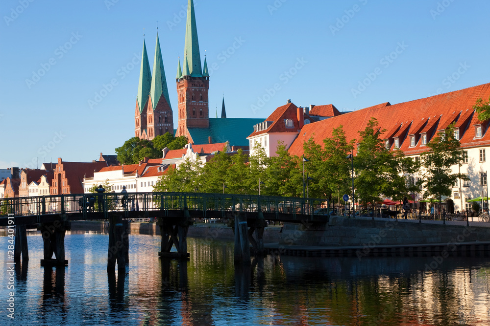 Obraz premium Old town and River Trave at Lubeck, Schleswig-Holstein, Germany