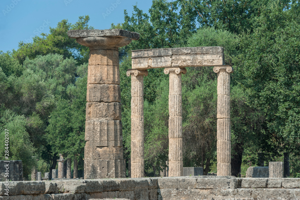 Ancient Greek ruins, Temple of Hera, Olympia, Greece, Europe