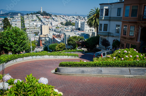 View from the top of Lombard Street, the crookedest street in San Francisco photo