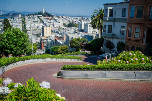 View from the top of Lombard Street, the crookedest street in San Francisco