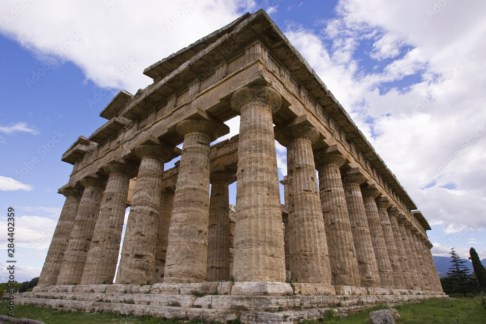 Italy, Campania, Paestum. Close-up of the Temple of Neptune.