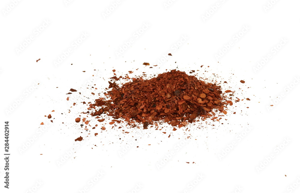 Cayenne pepper. Pile crushed red cayenne pepper, dried chili flakes and seeds isolated on white background Cayenne pepper. Pile crushed red cayenne pepper, dried chili flakes and seeds isolated on white background
