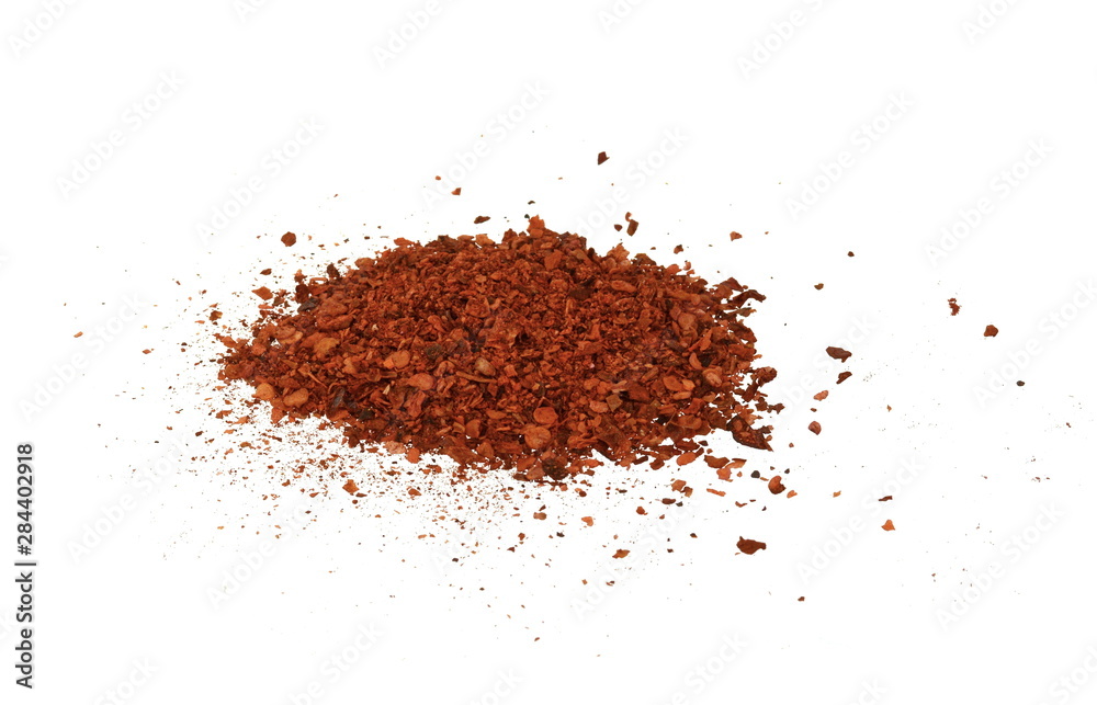 Cayenne pepper. Pile crushed red cayenne pepper, dried chili flakes and seeds isolated on white background Cayenne pepper. Pile crushed red cayenne pepper, dried chili flakes and seeds isolated on white background