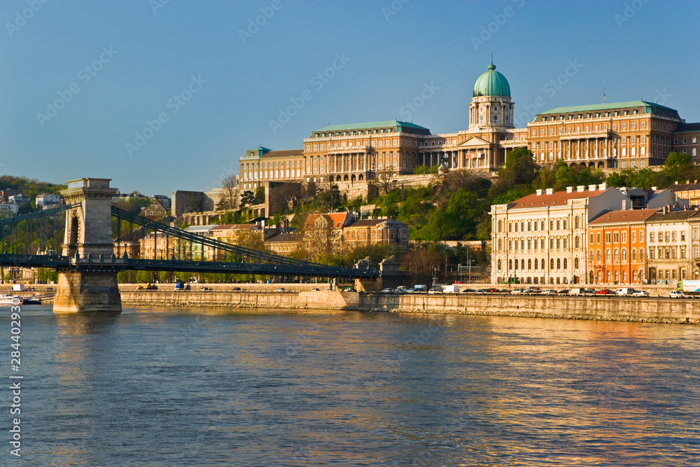 Scenic of Budapest Hungary from river ship as it enters its docking location.