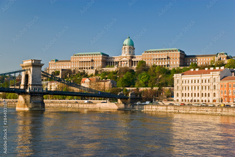 Scenic of Budapest Hungary from river ship as it enters its docking location.