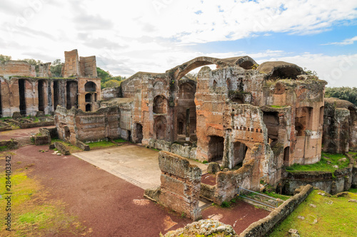 Italy, Lazio, Tivoli. Hadrian's Villa, UNESCO World Heritage Site. The Grand Thermae (Grandi Terme) ruins.