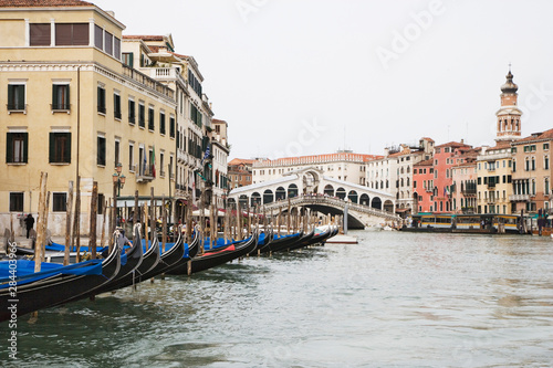 Italy  Venice. Gondolas along the Grand Canal. 